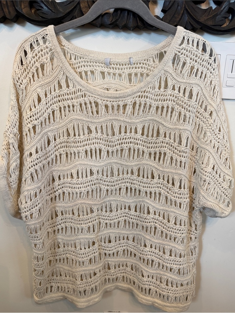 Women’s Open-Knit Short Sleeve Sweater Top - Cream